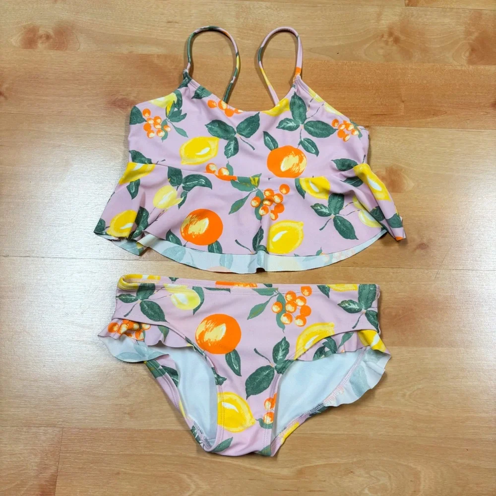 Oshkosh Pink Yellow & Orange Lemon Ruffle Tankini Top & Bottoms Swim Set 14